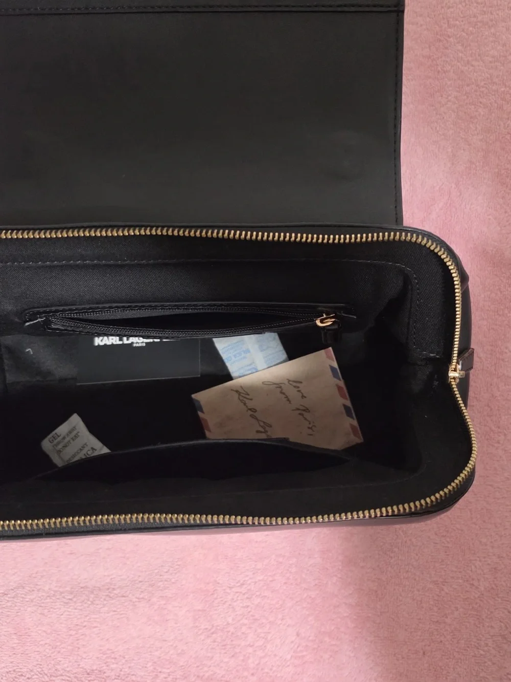 Karl Lagerfeld Black Leather Satchel with Pearl and Gold Accents - Picture 5 of 13